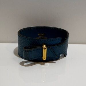 Hermès Blue Leather Bracelet with Gold Accent